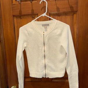 Ann Taylor Cream Zip-Front Textured Cardigan